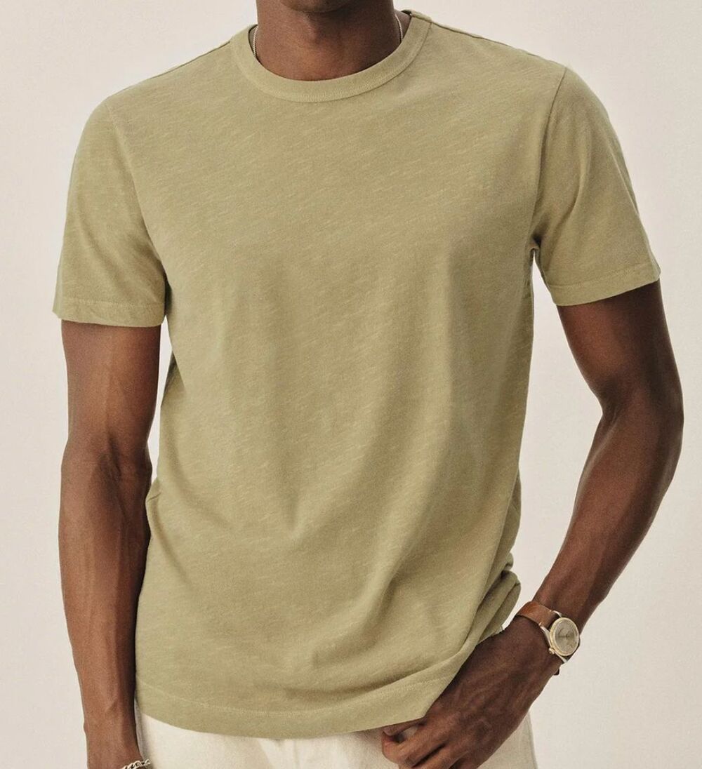 Buck Mason Mens Olive Cotton Short Sleeve Slub Crew Neck Tee M